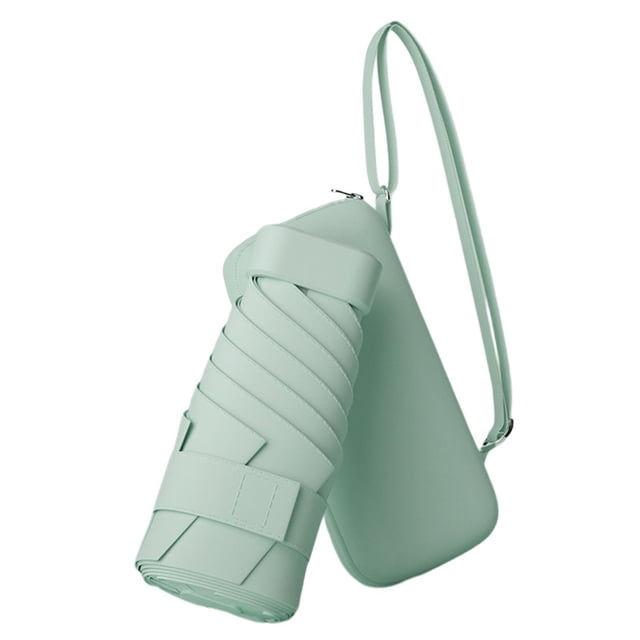 ManxiVoo Compact Travel Umbrella with Pouch Lightweight Windproof Portable Sun Rain Parasol Mint Green