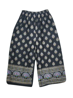 Mogul Women Plazzo Pants Comfy Printed BOHEMIAN Black Bohochic Yoga Trousers Printed Loose Comfy Pants L