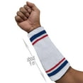 thumbnail image 5 of COUVER 9 Inch Extra Long Thick Striped Athletic Wristbands White Blue Red 1 Pair (Unisex), 5 of 9