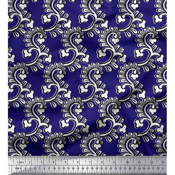 Soimoi Cotton Voile Fabric Spiral & Floral Block Print Fabric by The Yard 56 Inch Wide
