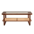 thumbnail image 4 of Modern Simple Rectangle Double-Layer Solid Wood Glass Desktop Tea Table Rattan Woven Side Table Small Rectangle Table Suitable for Living Room, Dining Room and Bedroom (Walnut), 4 of 12