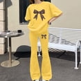 thumbnail image 6 of UACY Girls 2 Piece Outfits Long Sleeve Crew Neck Bow Sweatshirt Top and Flare Pants Set (Yellow, 12-13 Years), 6 of 6