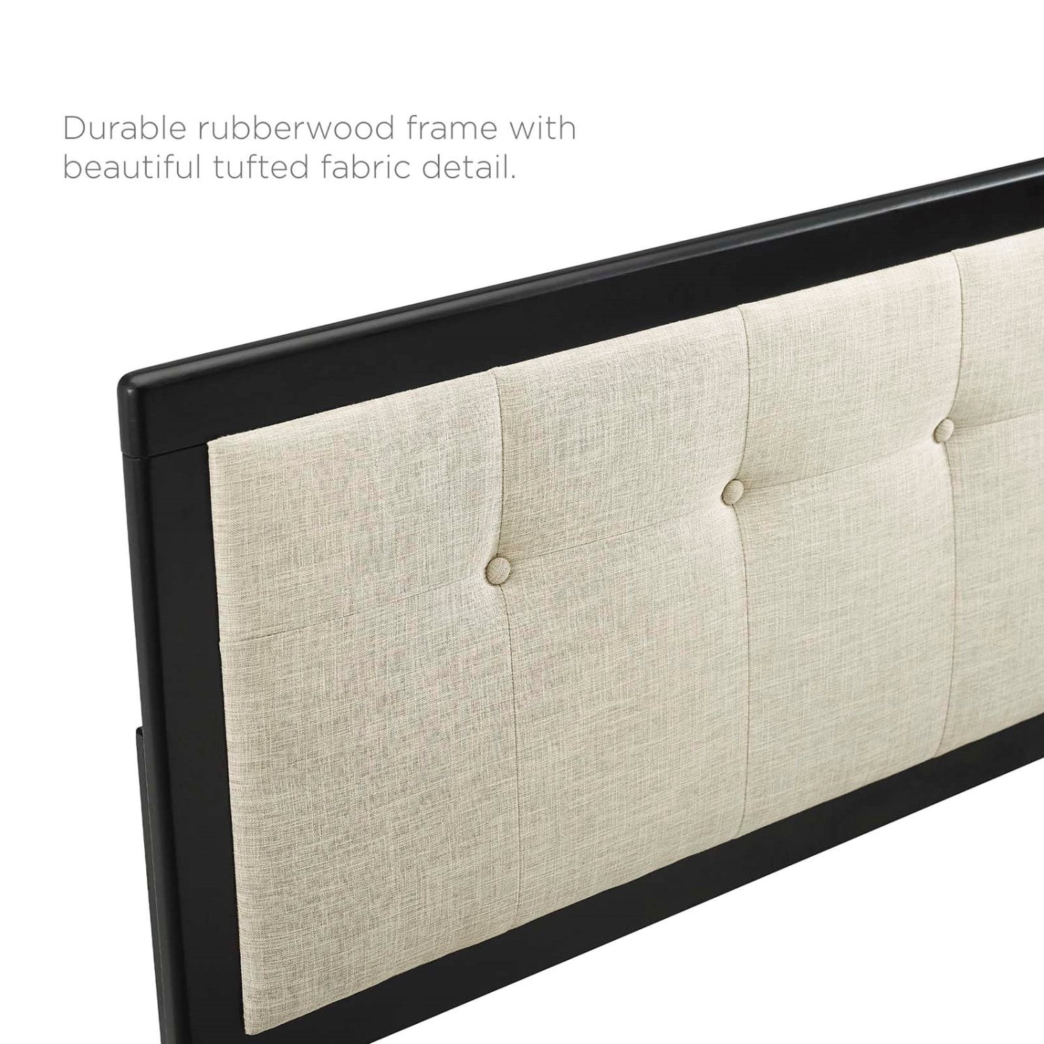 Tufted Headboard, Queen Size, Beige Black, Wood, Mid Century Bedroom, Modern Contemporary HB35155