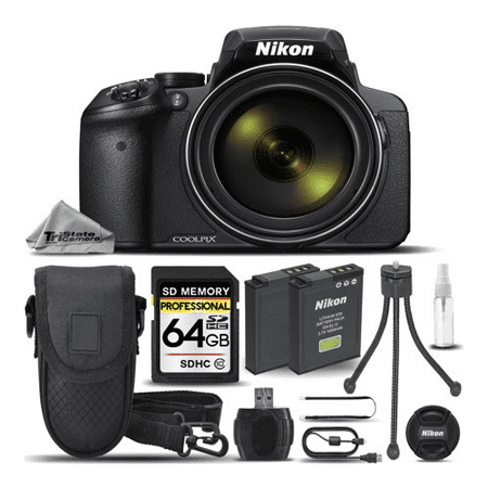 Nikon COOLPIX P900 Digital Camera 83x Optical Zoom, Built-In Wi-Fi, NFC, and GPS + 64GB Memory Card + Backup Battery + High Speed Card Reader + Mini Tripod - International