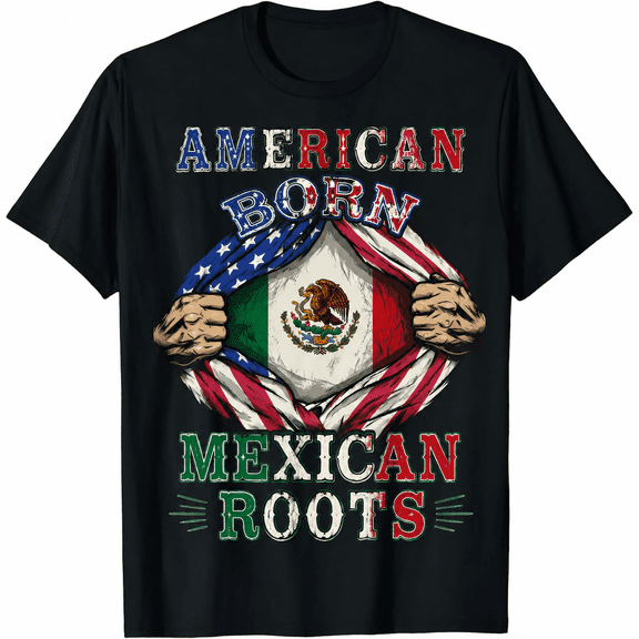 American Born Mexican Roots Flag Tee Proud USA Love Mexico T-Shirt