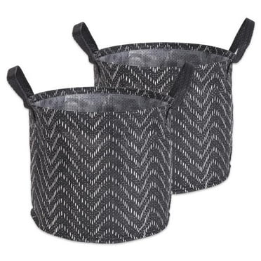 13.75 x 13.75 x 12 in. Pe Coated Woven Paper Tribal Chevron Laundry Round Storage Bin, Black & White - Large - Set of 2