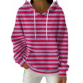 thumbnail image 2 of Women's Fashion Casual Striped Print Pullover Long-Sleeve Hooded Sweatshirt, Classic Fall Winter Wear with Soft Material and Stylish Design for Everyday Use,Hot Pink,S, 2 of 5