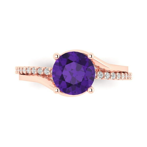 Solitaire with Accents Engagement Ring for Women - 1.71ct Natural Amethyst in 18K Rose Gold Promise Ring