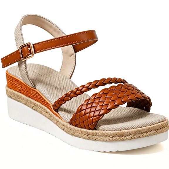 Braided Boho Sandals Wedges for Women Adjustable Ankle Strap Comfort Open Toe Sandals with Platform - Espadrille Wedge Sandals for Summer Beach Casual