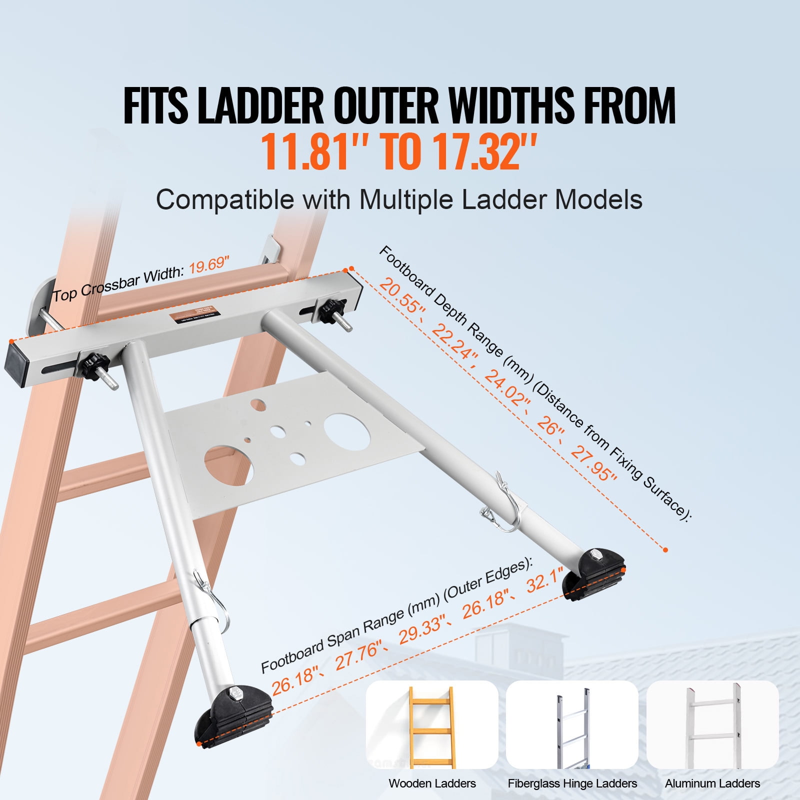 KFFKFF Ladder Support, Modifiable Foot Extension Ladder Buffer, Robust Wall Ladder Add-ons for Roof Drainage, User-friendly with Broad Compatibility and Non-slip Rubber Feet, 330 lbs Load Capacity