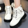 thumbnail image 2 of Viluyesy Girls Faux Leather Combat Ankle Boots, Lace Up Side Zipper, Back Bow Decor, Rugged Lug Sole Outdoor Booties White Size 2.5 Big Kids, 2 of 8