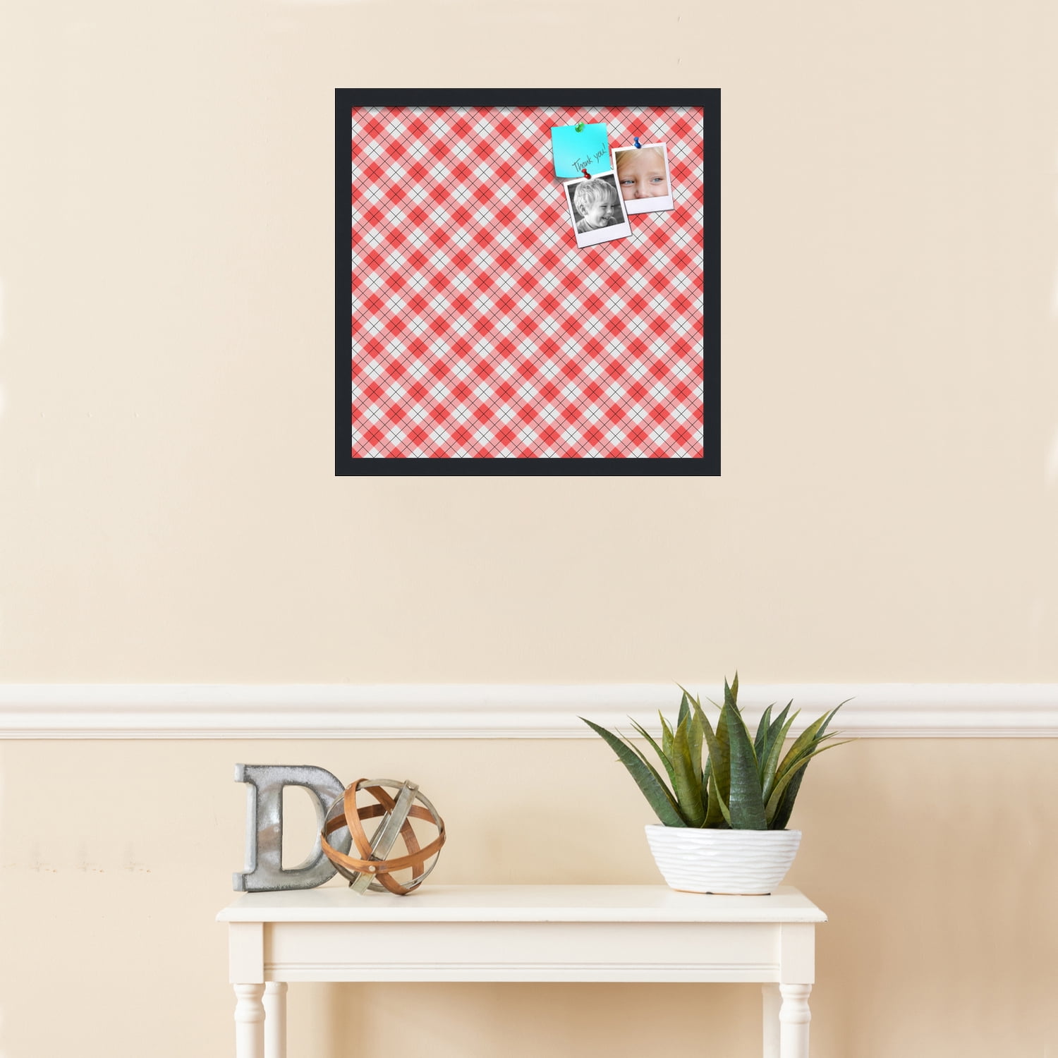 PinPix ArtToFrames 18x18 Custom Cork Bulletin Board Argyle Red   Poster Board Has a Fabric Style Canvas Finish, Framed in Satin Black (PinPix-646)