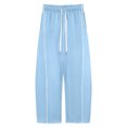 thumbnail image 5 of Women's High Waist Footed Sweatpants, Solid Color Elastic Drawstring Waist Back Pockets, Slimming Body Shaping Casual Track Pants for Seaside Holiday Daily | TruHer,Light Blue M, 5 of 7