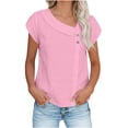 thumbnail image 2 of Tops de Color Sólido para las Mujeres Collar Botón Pétalo Manga Blusa Casual con Poliéster Suave, 3/4 Manga Cuello Redondo Top para el Uso Diario de Verano, 2 of 9