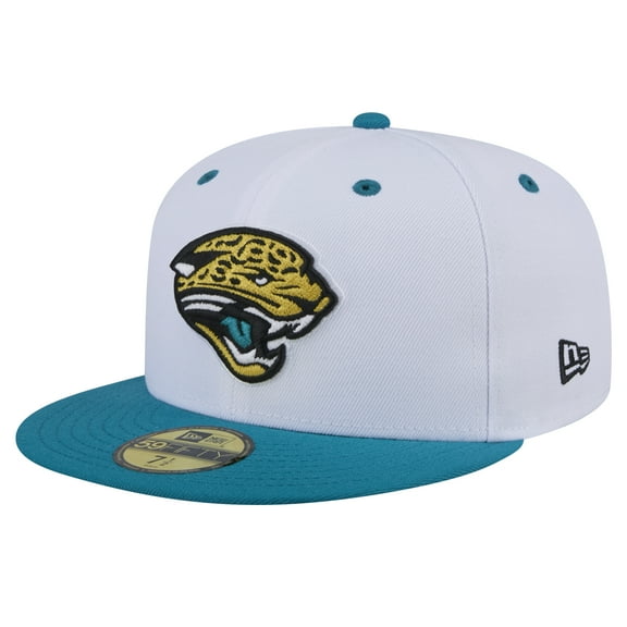 Men's New Era White/Teal Jacksonville Jaguars Throwback Logo Flipside Two-Tone 59FIFTY Fitted Hat