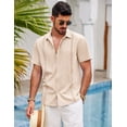 thumbnail image 4 of COOFANDY Men's Casual Shirt Solid Short Sleeve Button Up Summer Shirts Cuban Guayabera Shirt, 4 of 7