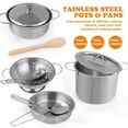 thumbnail image 5 of Play Kitchen Accessories, Wooden Play Food, Cooking Set with Stainless Steel Cookware Pots and Pans Utensils, Apron, Chef Hat, ​Cutting Food Kitchen Playset for Girls and Boys, 5 of 7
