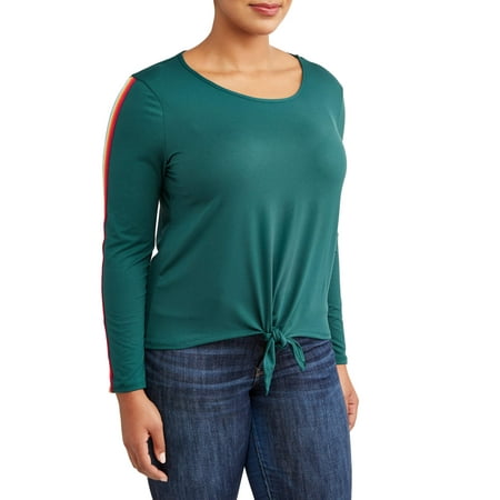 Women's Plus Size Knotted Front Top with Sleeve Taping