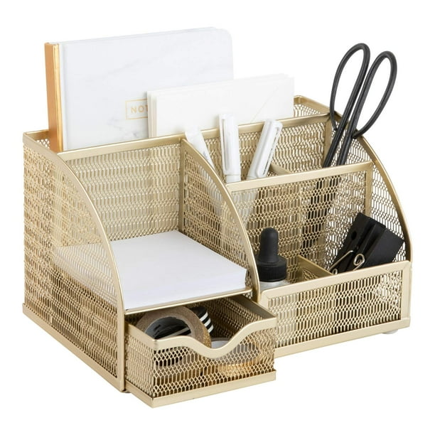 Blu Monaco Designer Organizador de escritorio de metal dorado Organización de escritorio para accesorios de oficina Suministros lápices y soporte para bolígrafos para escritorio Lindos accesorio