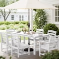 thumbnail image 6 of SERWALL Outdoor HDPE Dining Table Set, 12‑Piece Patio Dining Set with 2 Rectangular Tables, 8 Armless Chairs, 2 Armrest Chairs & Umbrella Hole, White, 6 of 8