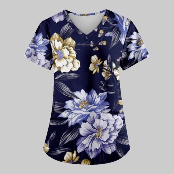 EGNMCR Scrubs for Women St. Patrick's Day Fashion Women's V-Neck Casual Short Sleeve Printed Pockets Ladies Tops Blouse Gifts for Women
