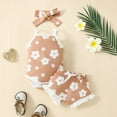 thumbnail image 2 of Odeerbi Infant Girls Layette Set Floral Romper and Ruffle Bloomers with Headband Fashion Sling Sleeveless Print Romper Jumpsuit Shorts Khaki, 2 of 9