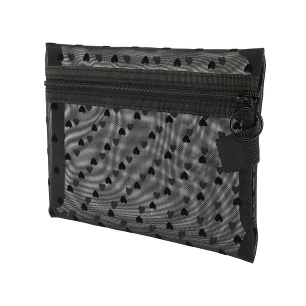 1 Pc Bolsa de Cosméticos de Malla con Corazón para Mujeres para Actividades al Aire Libre Viajes de Negocios Nylon Negro-Medio