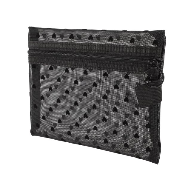 1 Pc Bolsa de Cosméticos de Malla con Corazón para Mujeres para Actividades al Aire Libre Viajes de Negocios Nylon Negro-Medio