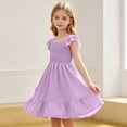 thumbnail image 4 of ZOYOEN Girls Swing Dress- Square Neck Summer Cute Ruffle Short Sleeve Kids Casual Dress Purple Size 5-12, 4 of 7