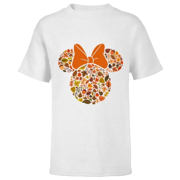Disney Minnie Mouse Head and Ears Icon Fall Leaves - Short Sleeve T-Shirt for Kids - Customized-White