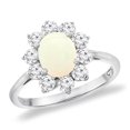 thumbnail image 1 of 14K White Gold Diamond Natural Opal Engagement Ring Oval 8x6 mm, size 6.5, 1 of 1