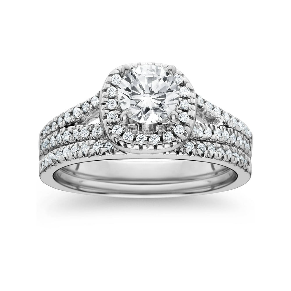 Pompeii3 - 1ct Halo Diamond Engagement Ring Set Split Shank Bridal ...