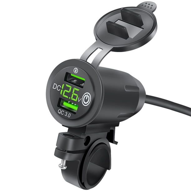 Riwesomey Toma de corriente para motocicleta PC, reemplazo anticorrosivo, interruptor de botón USB Dual Digital, adaptador de carga, accesorios con tapa Accesorios para motos Verde Riwesomey VI022282-03B