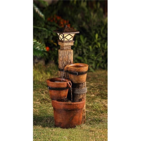 Trois Pots avec Lampe Pilier Solaire Fontaine d'Eau