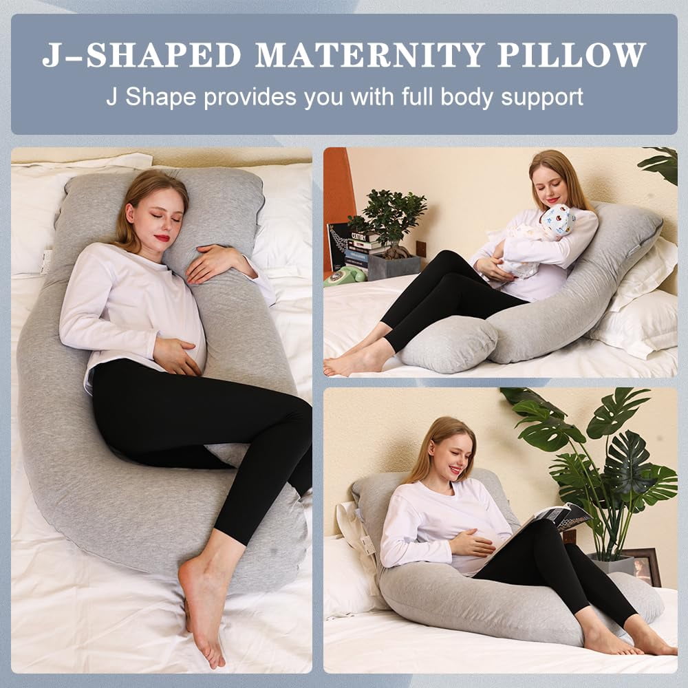 Pillow  J Shape Pillows For Sleeping Body Adults Maternity With Jersry Removable Cover Grey
