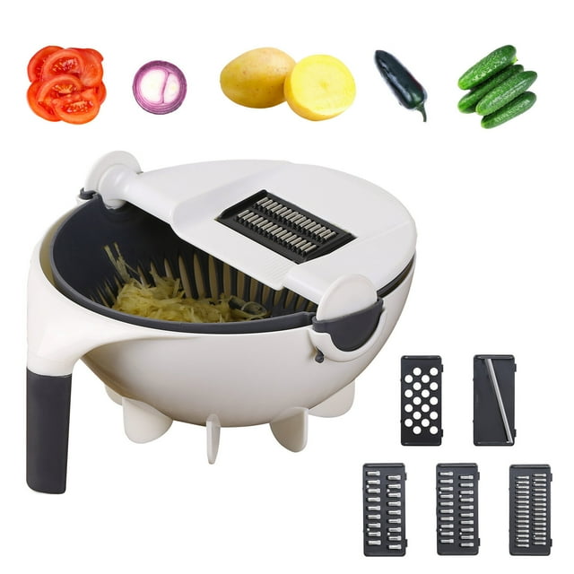Vegetable Food Chopper Cutter Slicer Strainer 5 Multi-Functional Interchangeable Cutter for Carrot Potato Tomato With Drain Basket Large Capacity