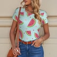 thumbnail image 6 of KLL Women 's Crew Neck Bodysuit Jumpsuits Watermelon Print Short onesies Stretch T Shirts, 6 of 7