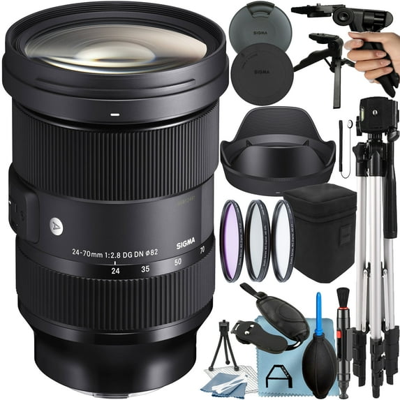 Sigma 24-70mm F/2.8 DG DN Art Lens for Sony E with Tripod + 3 Pieces Filter + A-Cell Accessory Bundle