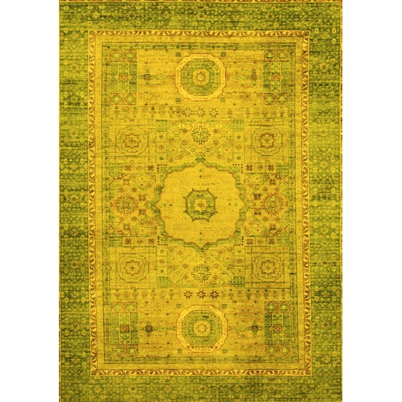 Ahgly Company Machine Washable Indoor Rectangle Abstract Yellow Modern Area Rugs, 2' x 4'