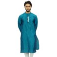 thumbnail image 2 of Atasi Men's Long Blue Dupion Kurta Collar Shirt Indian Casual Clothing-X-Large, 2 of 8