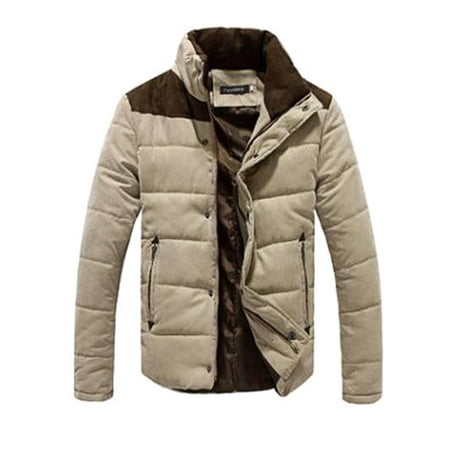 Men Parka Quilted Jacket Winter Warm Stand Collar Padded Zip Coat ...