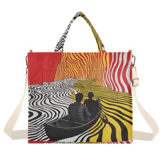 FORMRS Womens Corduroy Tote Bag Crossbody Shoulder Handbag with Pocket, Abstract Boat