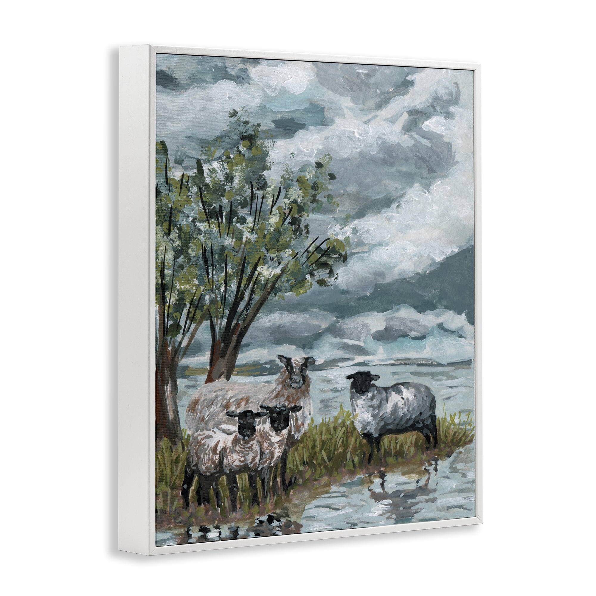 Stupell Industries Traditional Sheep View Landscape Painting White Framed Art Print Wall Art, 11 x 14
