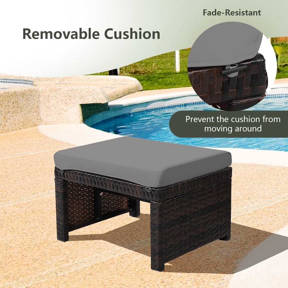 Aimee Lii 2 Pieces Patio Rattan Ottomans with Soft Cushion for Patio and Garden, Outdoor Patio Furniture Set, Gray Aimee Lii 2 Pieces Patio Rattan Ottomans with Soft Cushion for Patio and Garden, Outdoor Patio Furniture Set, Gray