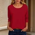 thumbnail image 2 of COMVALUE Womens Tops 3/4 Sleeve Shirts Round Neck Loose Casual Blouses Tshirts Red XXL, 2 of 6