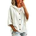 thumbnail image 2 of Endives Womens Cardigan Sweaters Hooded 3/4 Length Sleeve Knit Cardigan Button Front Loose Casual Oversized Sweater Coat With Pockets Cardigan Sweaters for Women White XXL, 2 of 6