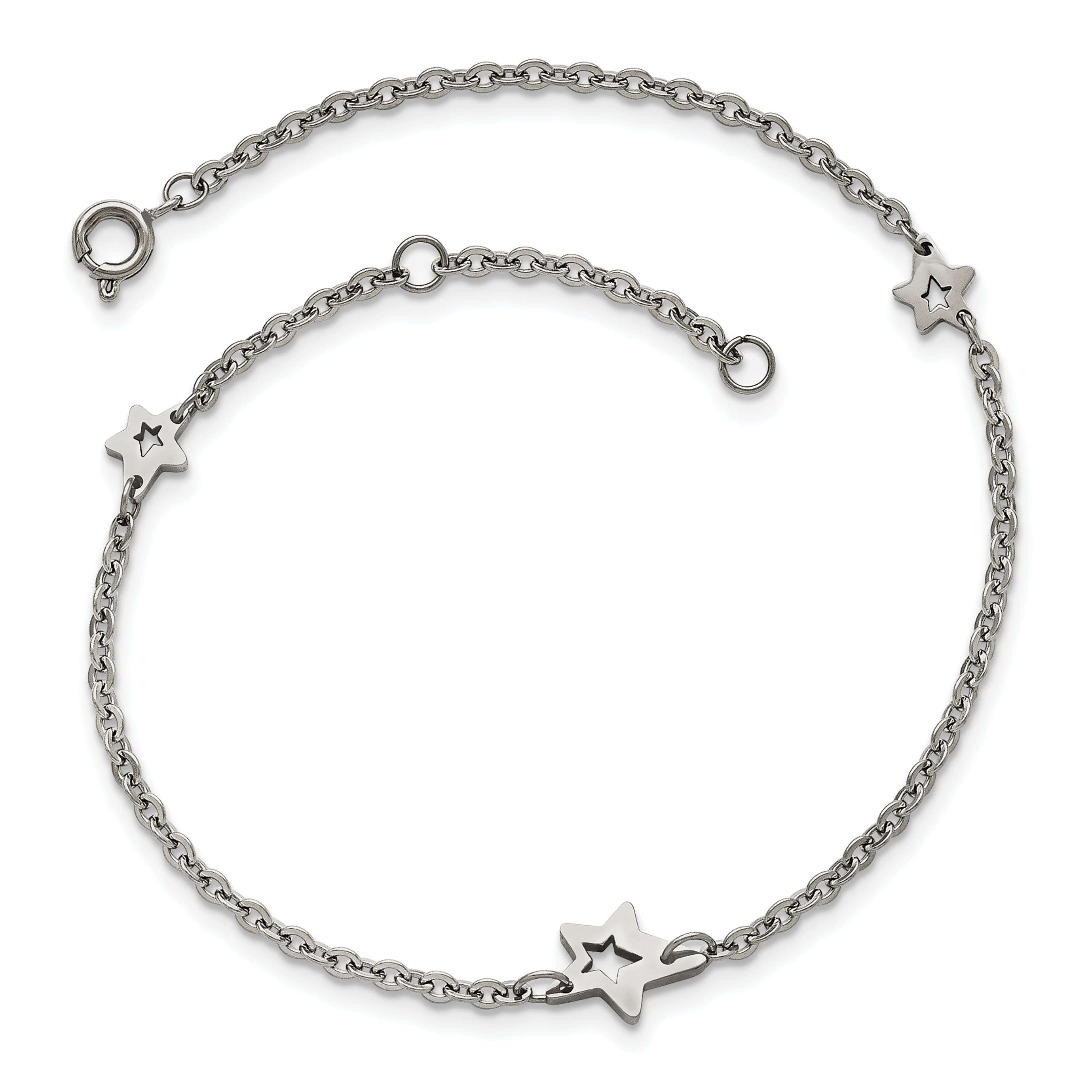 Chisel Stainless Steel Polished Stars 9 inch Anklet Plus 1 inch Extension