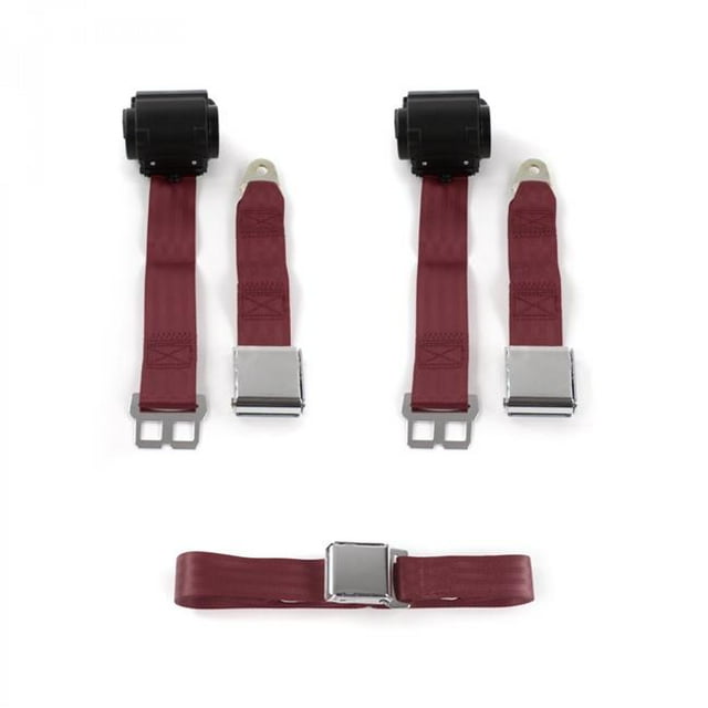 Ford 1932 Model B Airplane 2 Point Burgandy Retractable Bench Seat Belt Kit - 3 Belts