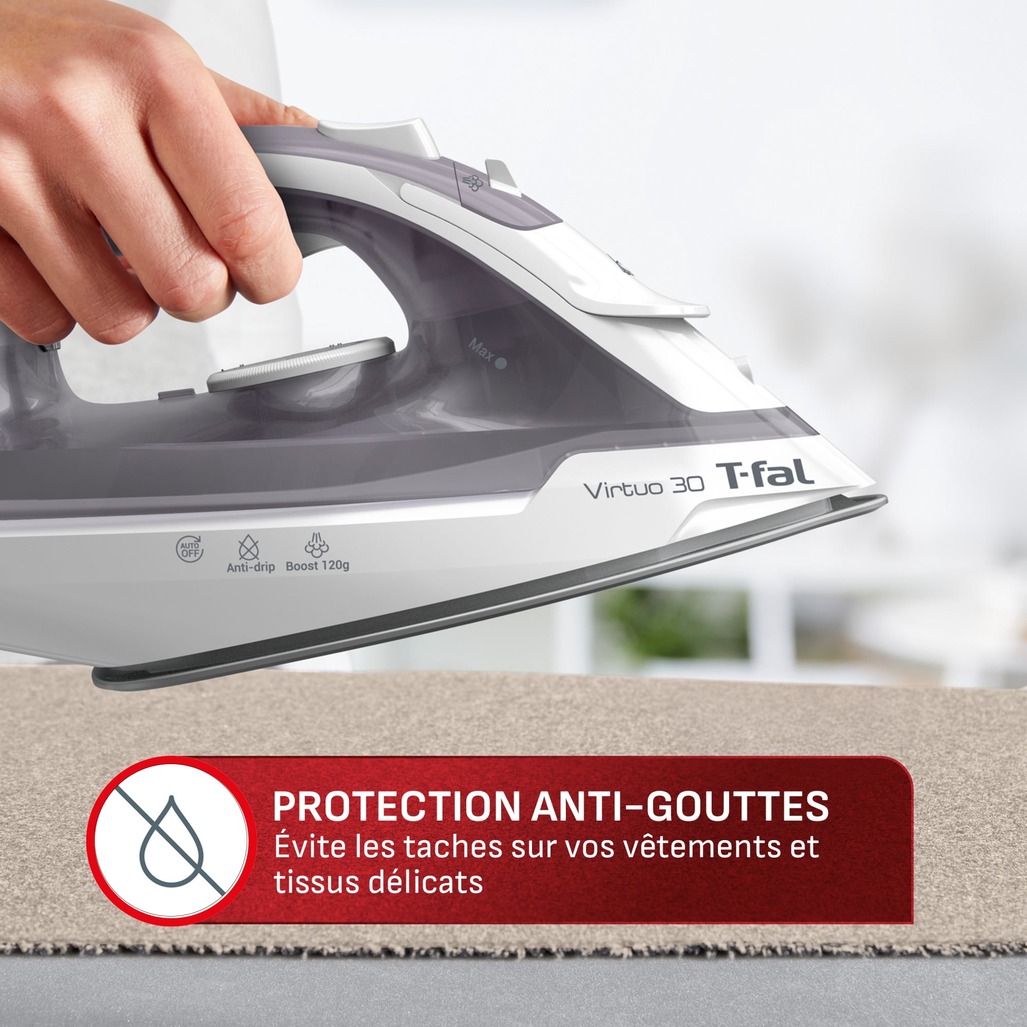 Fer à vapeur Virtuo 30, 1500 W avec cordon rétractable, semelle en céramique et arrêt automatique