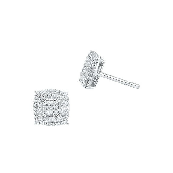 10K White Gold Diamond Princess Shaped Fine Screwback Stud Earrings 1/2 Ctw.